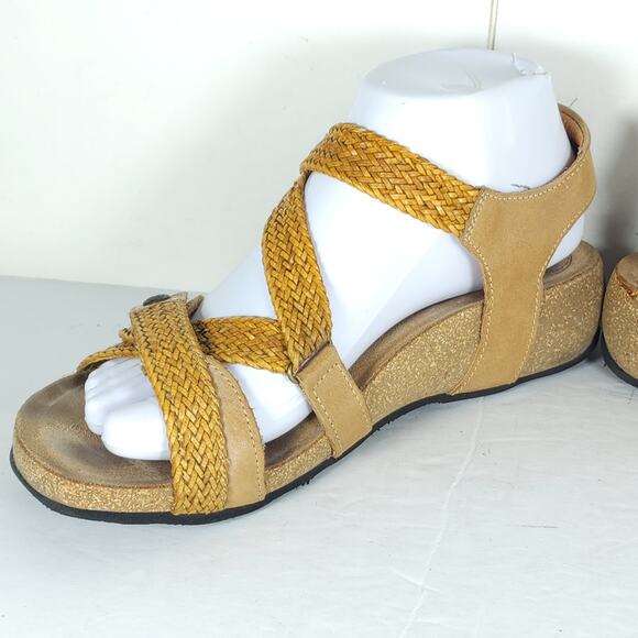 Taos Women’s Trulie US8-8,5 EU39 Tan Leather Woven Cork Wedge Strappy Sandals - Picture 8 of 16
